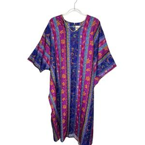 David Brown Kaftan Vtg Multicolor One Size Silky Duster Caftan House Dress